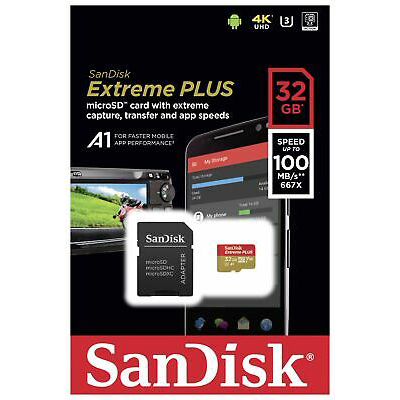 Original SanDisk Extreme Plus 32GB microSDHC Memory Card + SD Adapter (SDSQXBG-032G-GN6)