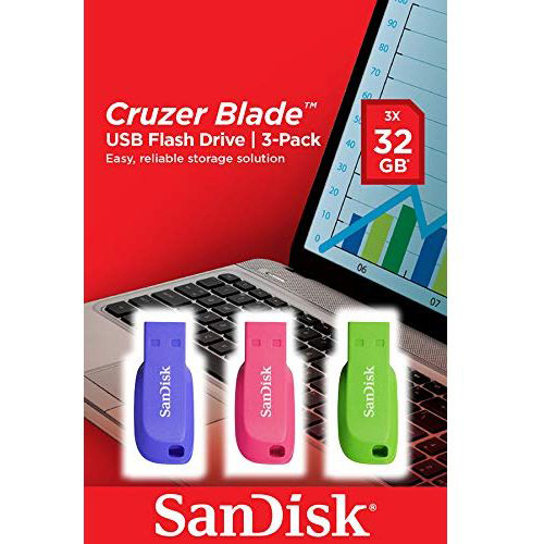 Original SanDisk Cruzer Blade 32GB USB 2.0 Flash Drive Pack of 3 (SDCZ50C032GB46T)