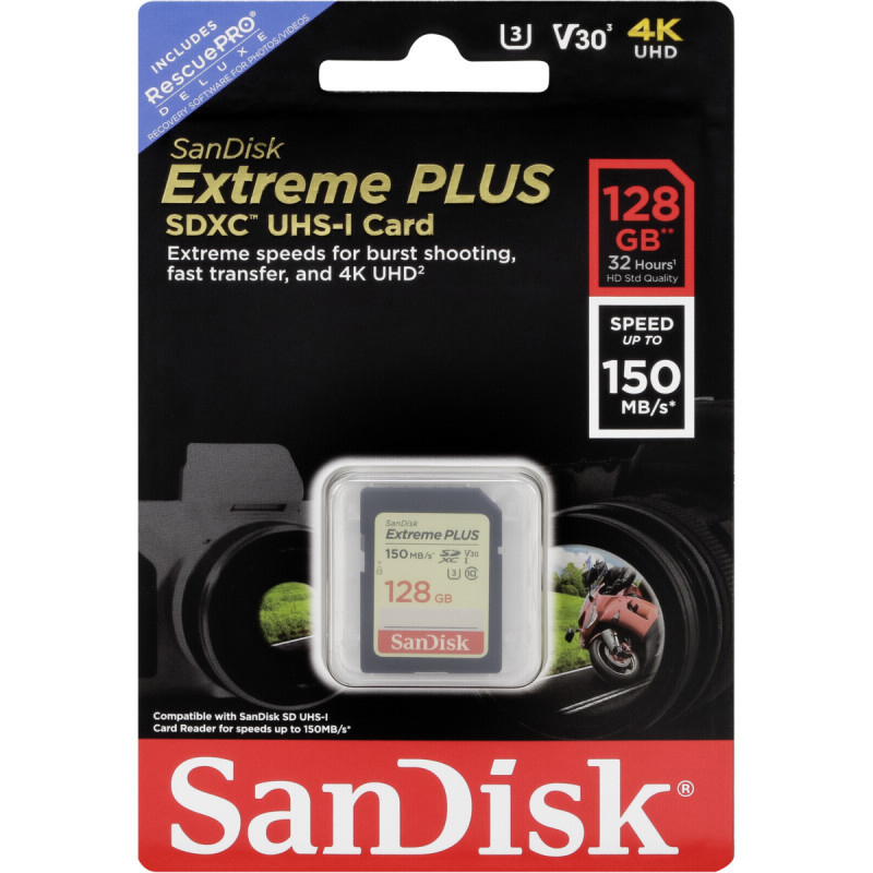 Original SanDisk Extreme Plus Class 10 128GB SDXC Memory Card (SDSDXW5-128G-GNCIN)