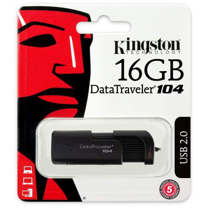 Original Kingston Digital Datatraveller 16GB Black USB 2.0 Flash Drive (DT104/16GB)