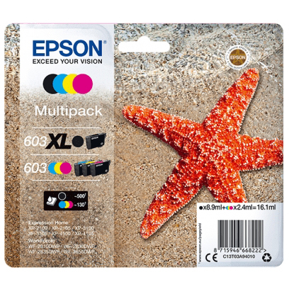 Original Epson 603XL / 603 CMYK Multipack Ink Cartridges (C13T03A94010) T03A9 Starfish
