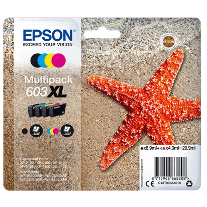 Original Epson 603XL CMYK Multipack High Capacity Ink Cartridges (C13T03A64010) T03A6 Starfish