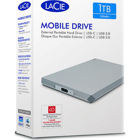 Original LaCie Mobile Drive 1TB USB 3.0 External External Hard Drive (STHG1000400)
