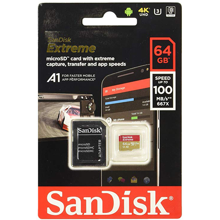 Original SanDisk Extreme Plus 64GB microSDXC Memory Card + Adapter (SDSQXBZ-064G-GN6)