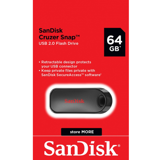 Original SanDisk Cruzer Snap 64GB Black USB 2.0 Flash Drive (SDCZ62-064G-G35)