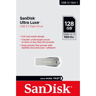 Original SanDisk Ultra Luxe 128GB Silver USB 3.1 Flash Drive (SDCZ74-128G-G46)