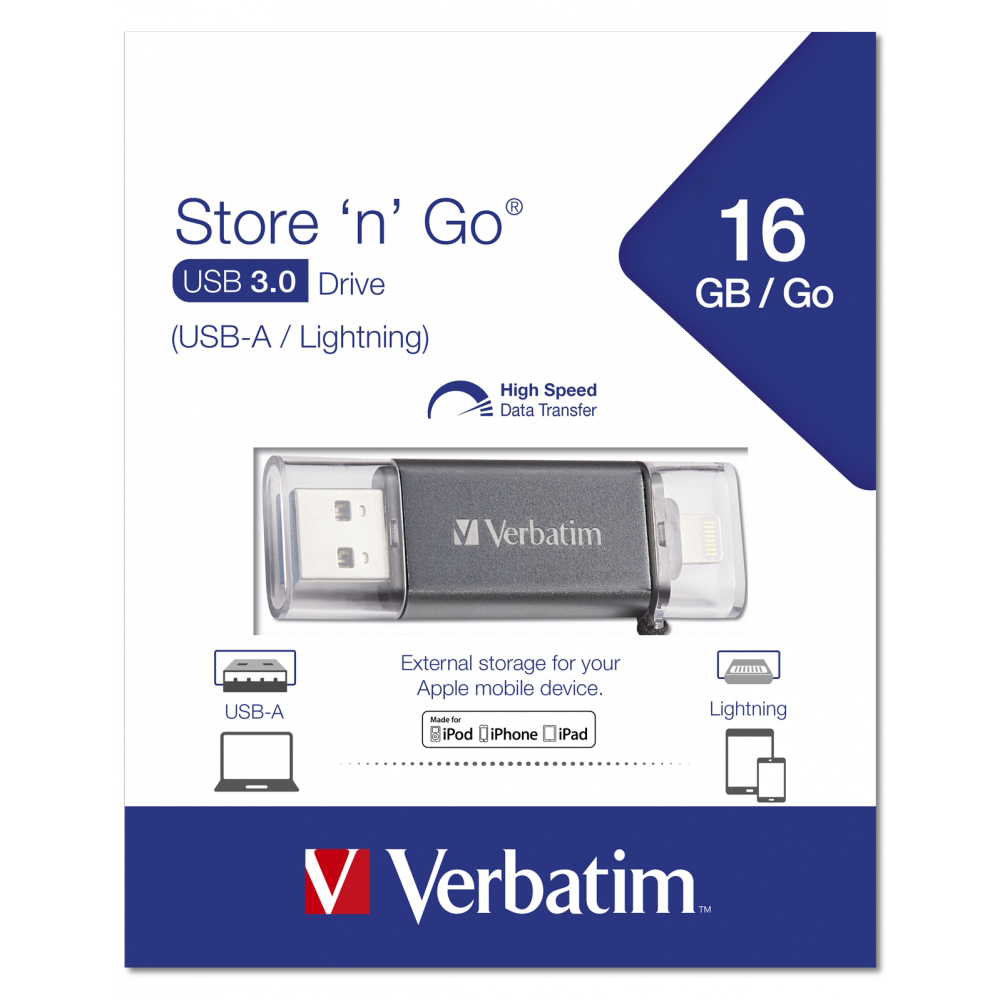 Original Verbatim Store 'n' Go Lightning 16GB USB 3.0 Flash Drive  (49304)