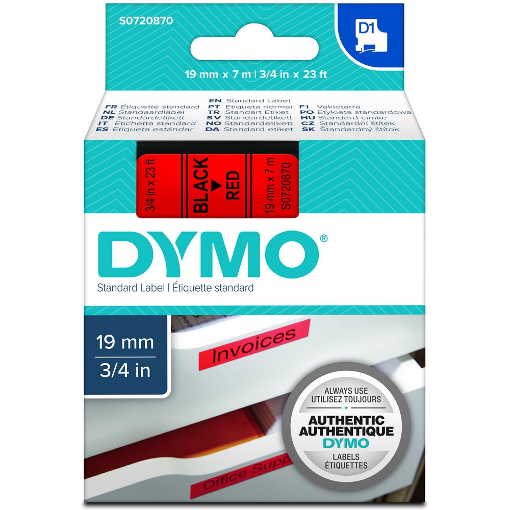 Original Dymo 45807 Black On Red D1 19mm x 7m Adhesive Labelling Tape (S0720870)