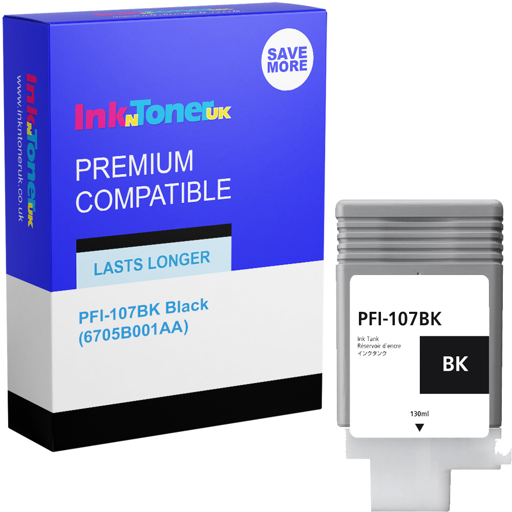 Premium Compatible Canon PFI-107BK Black Ink Cartridge (6705B001AA)