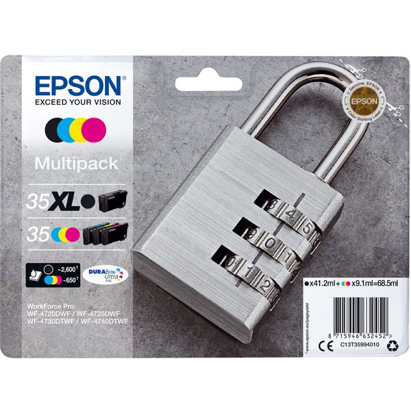 Original Epson 35XL / 35 CMYK Multipack High Capacity Ink Cartridges (C13T35994010) T3599 Padlock
