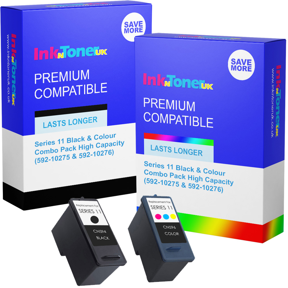 Premium Remanufactured Dell Series 11 Black & Colour Combo Pack High Capacity Ink Cartridges (592-10275 & 592-10276)