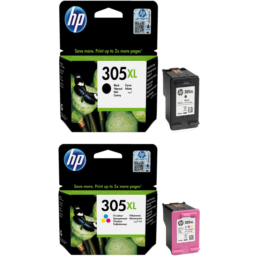 Original HP 305XL Black & Colour Combo Pack High Capacity Ink Cartridges (3YM62AE & 3YM63AE)