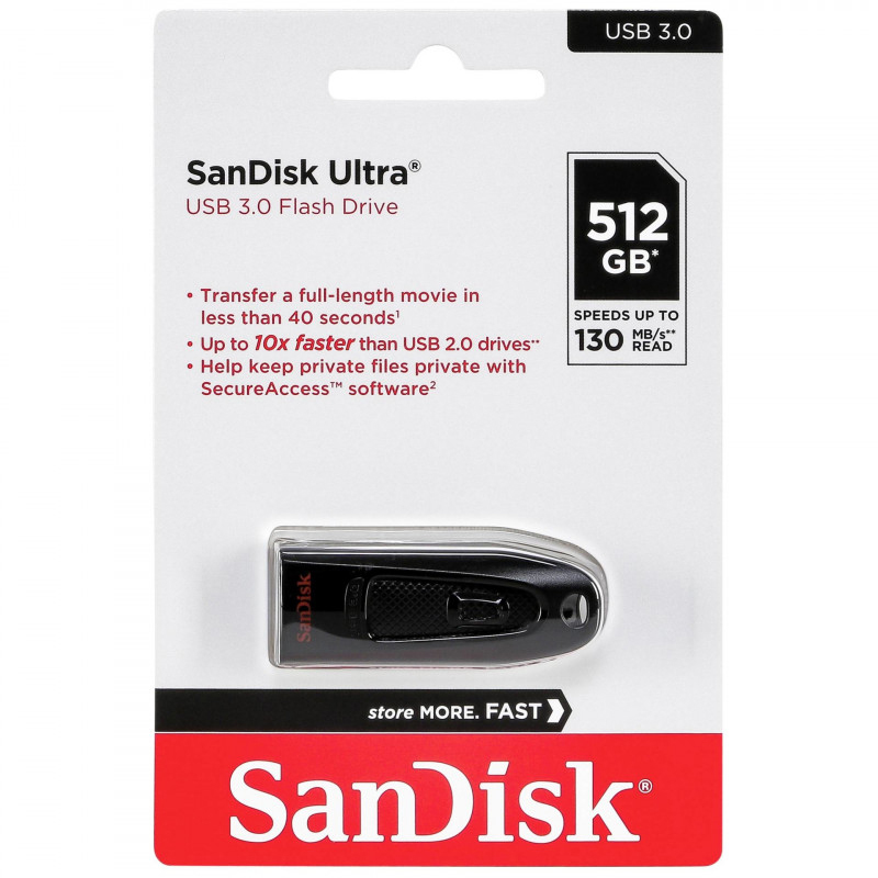 Original SanDisk Ultra Black 512GB USB 3.0 Flash Drive (SDCZ48-512G-G46)