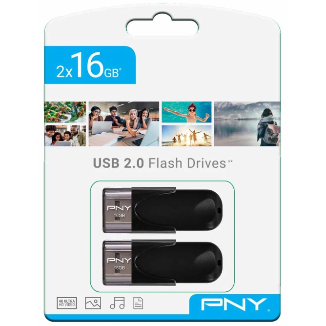 Original PNY Attache4 16GB USB 2.0 Flash Drive Twin Pack (FD16GATT4X2-EF)
