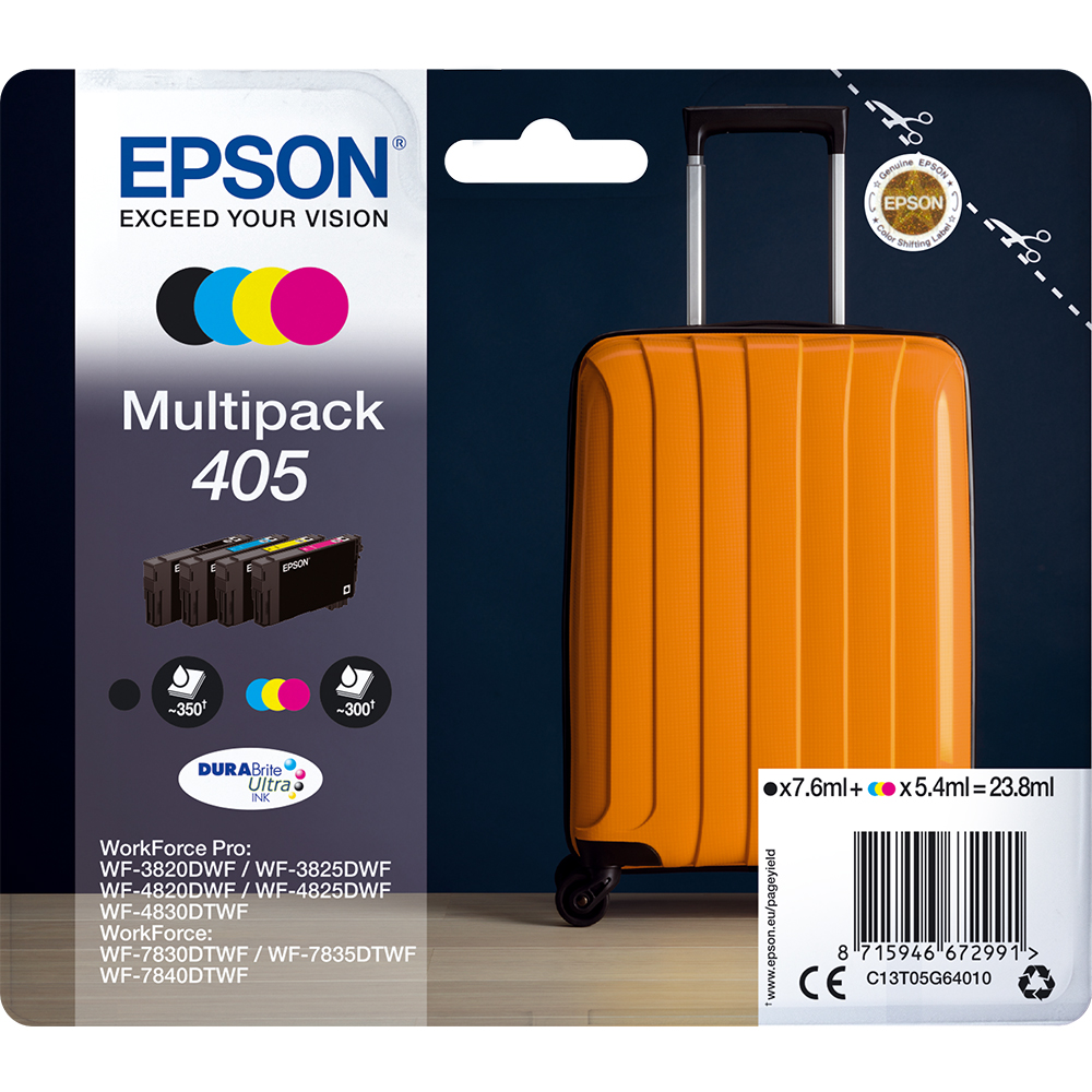 Original Epson 405 CMYK Multipack Ink Cartridges (C13T05G64010) T05G6 Suitcase