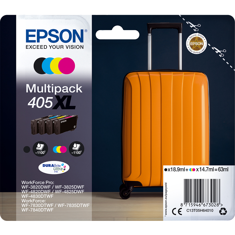 Original Epson 405XL CMYK Multipack High Capacity Ink Cartridges (C13T05H64010) T05H6 Suitcase