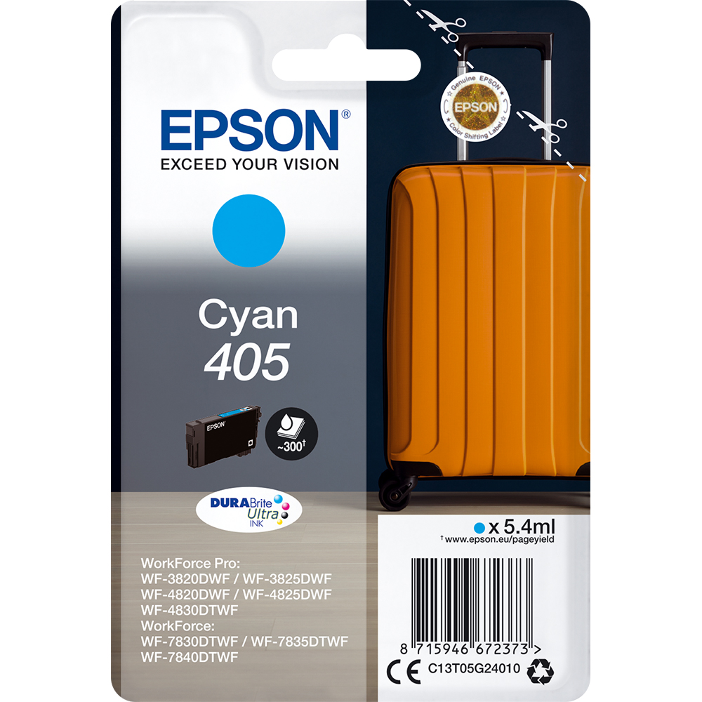Original Epson 405 Cyan Ink Cartridge (C13T05G24010) T05G2 Suitcase