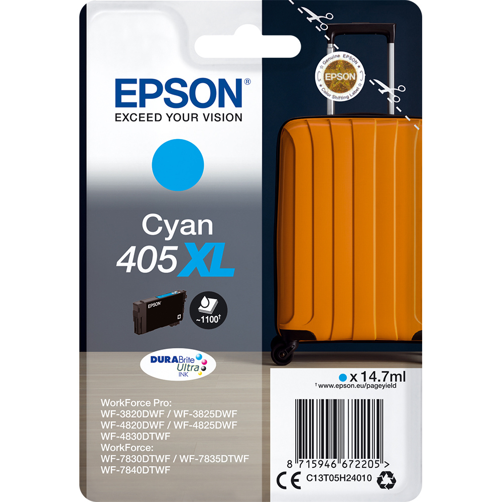 Original Epson 405XL Cyan High Capacity Ink Cartridge (C13T05H24010) T05H2 Suitcase