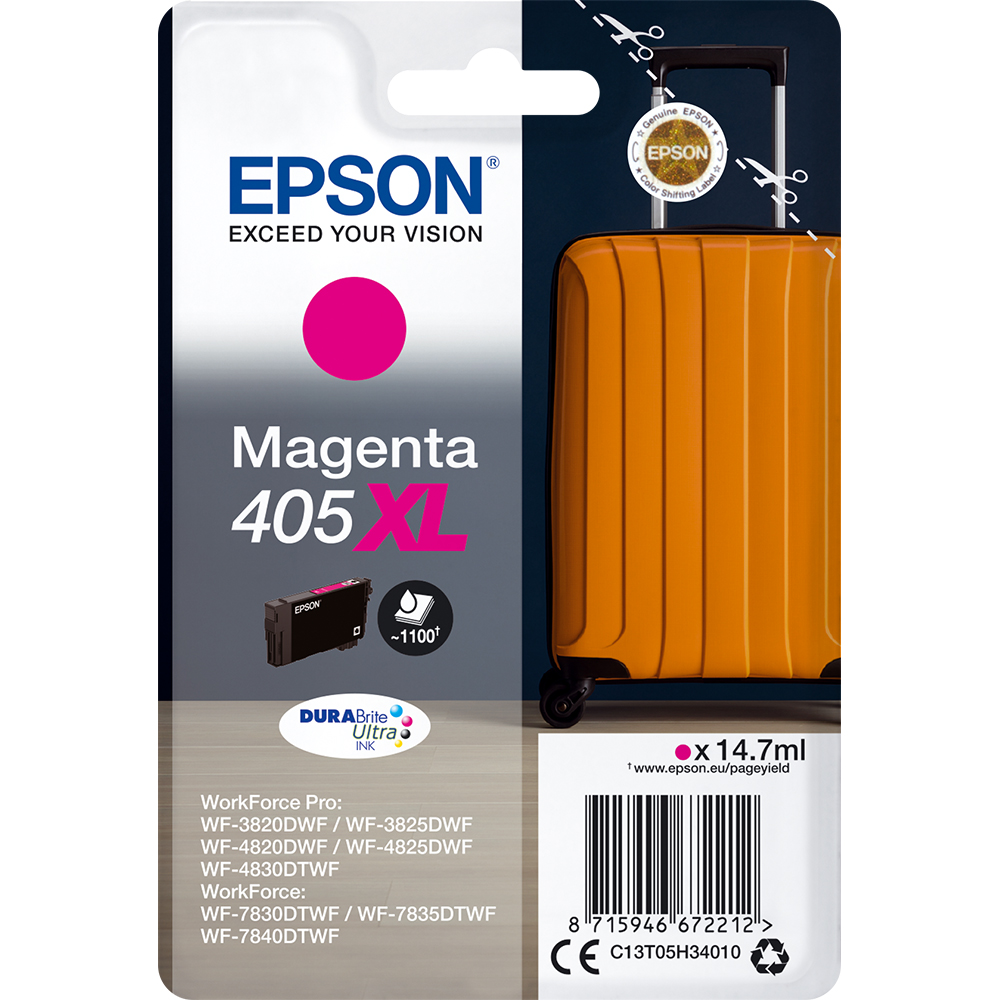 Original Epson 405XL Magenta High Capacity Ink Cartridge (C13T05H34010) T05H3 Suitcase