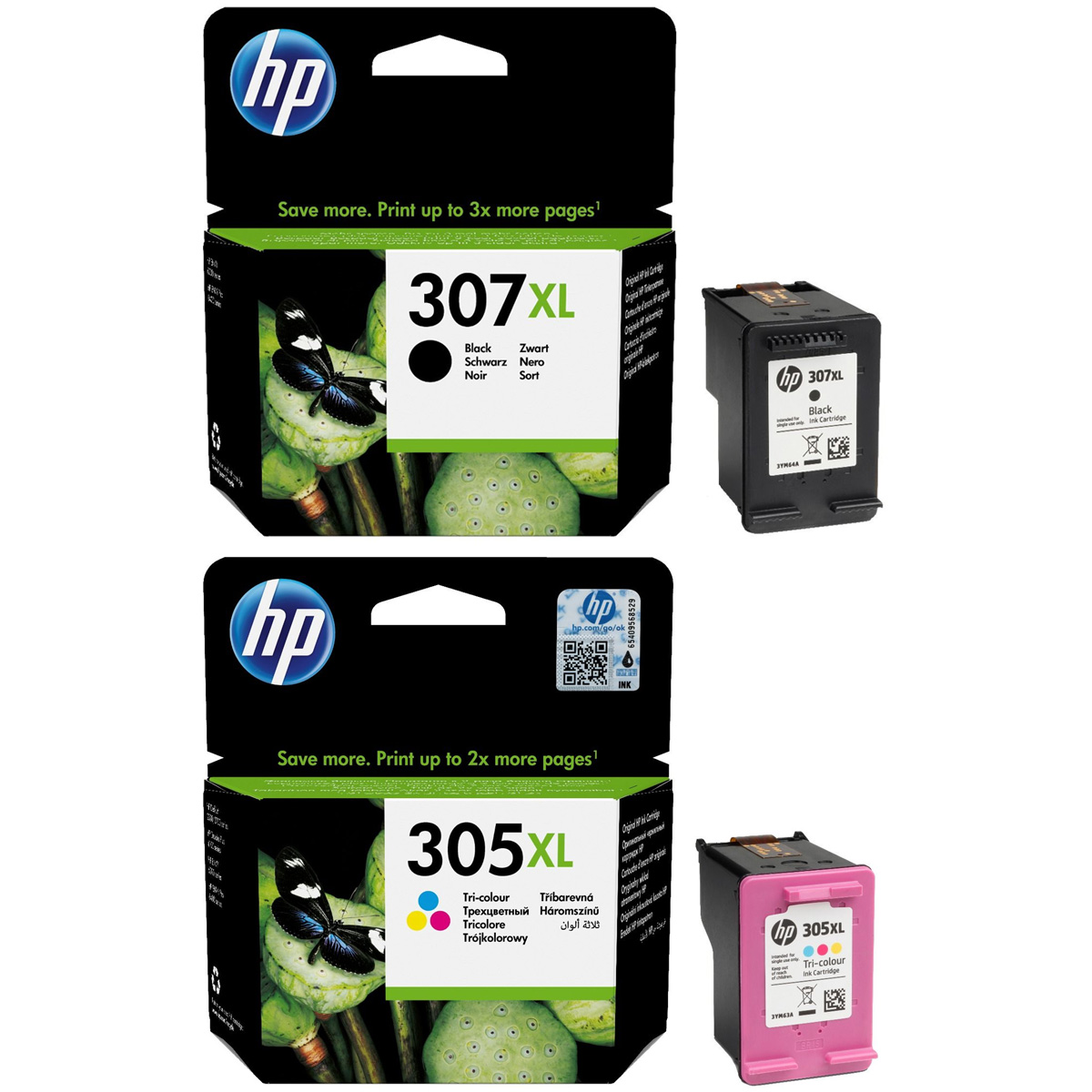 Original HP 307XL / 305XL Black & Colour Combo Pack High Capacity Ink Cartridges (3YM64AE & 3YM63AE)
