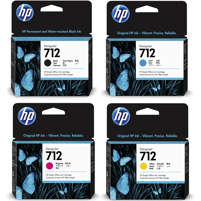 Original HP 712 CMYK Multipack High Capacity Ink Cartridges (3ED71A/ 3ED67A/ 3ED68A/ 3ED69A)