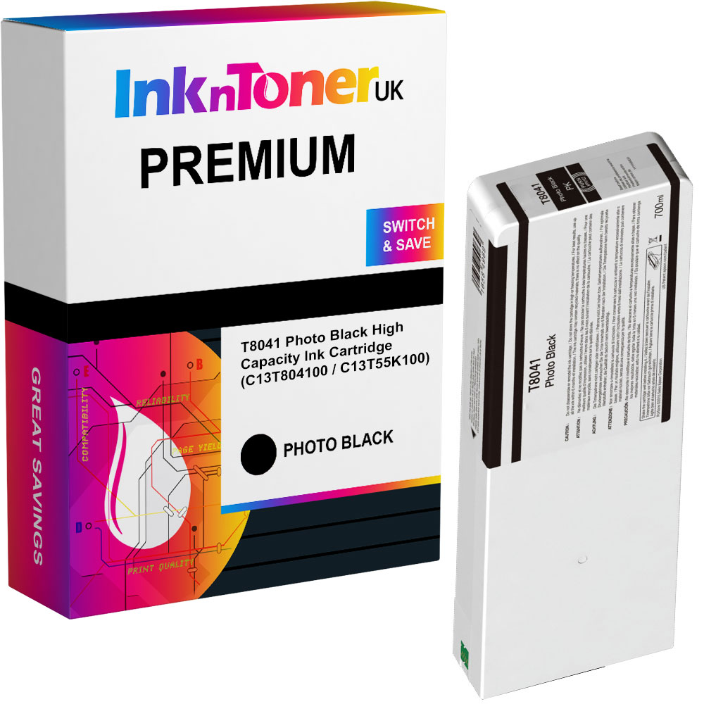 Premium Compatible Epson T8041 Photo Black High Capacity Ink Cartridge (C13T804100 / C13T55K100)