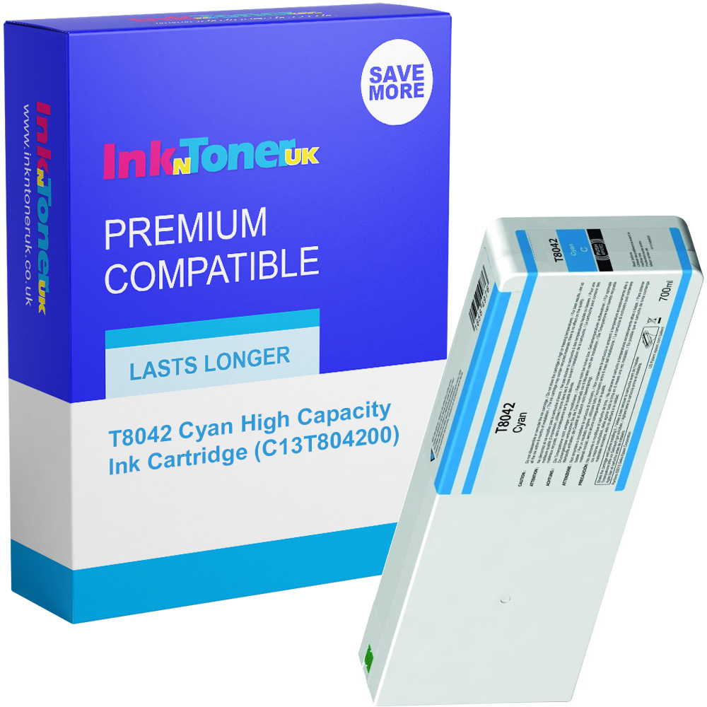 Premium Compatible Epson T8042 Cyan High Capacity Ink Cartridge (C13T804200 / C13T55K200)