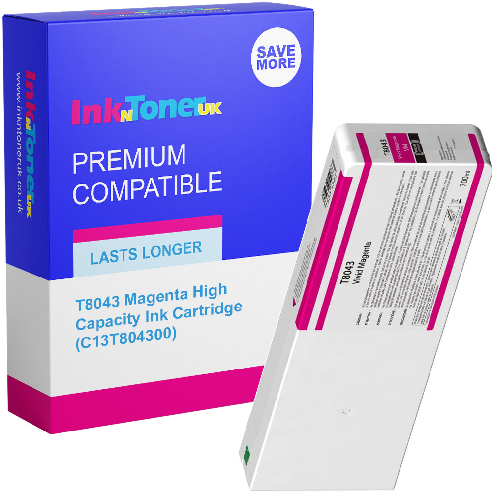 Premium Compatible Epson T8043 Magenta High Capacity Ink Cartridge (C13T804300 / C13T55K300)