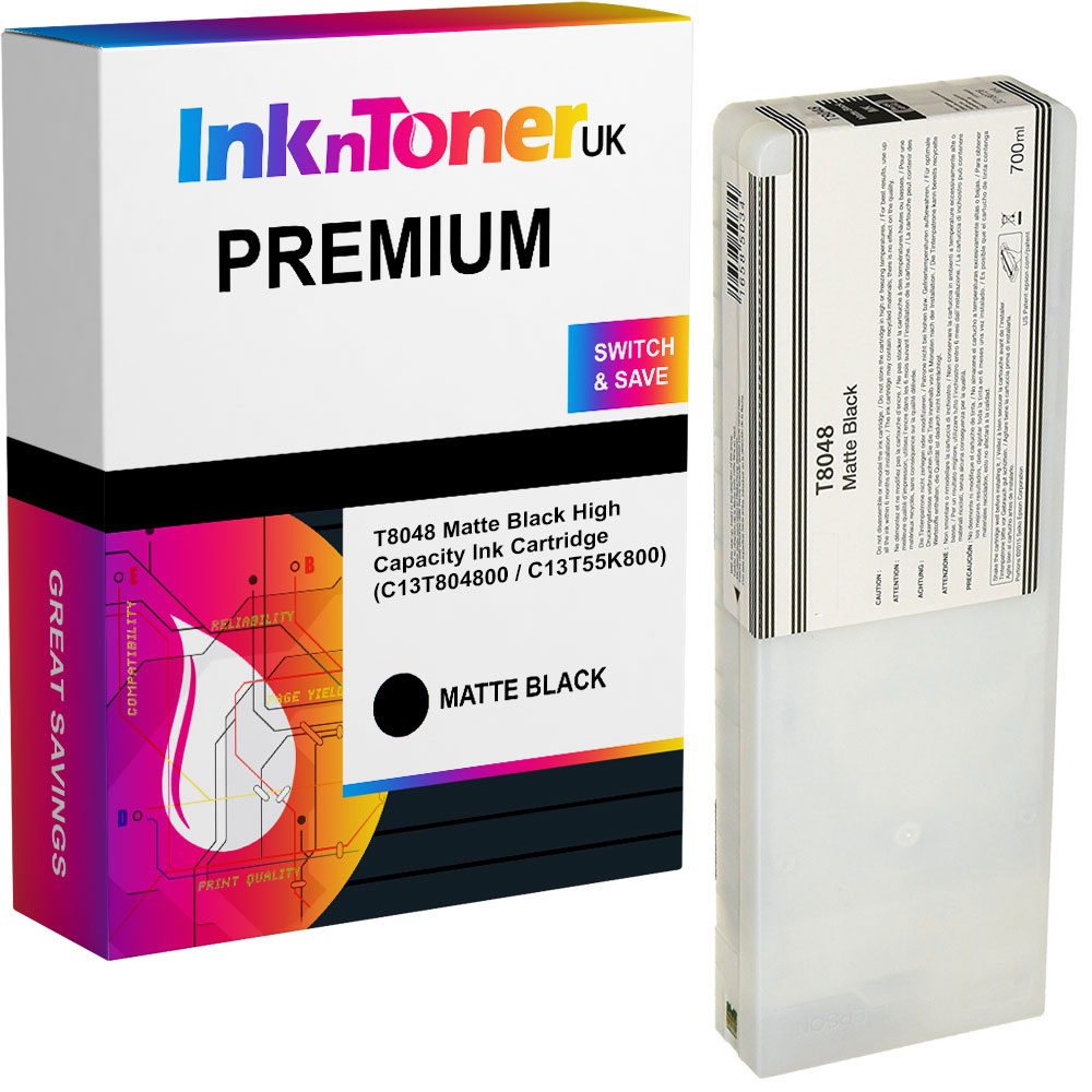 Premium Compatible Epson T8048 Matte Black High Capacity Ink Cartridge (C13T804800 / C13T55K800)
