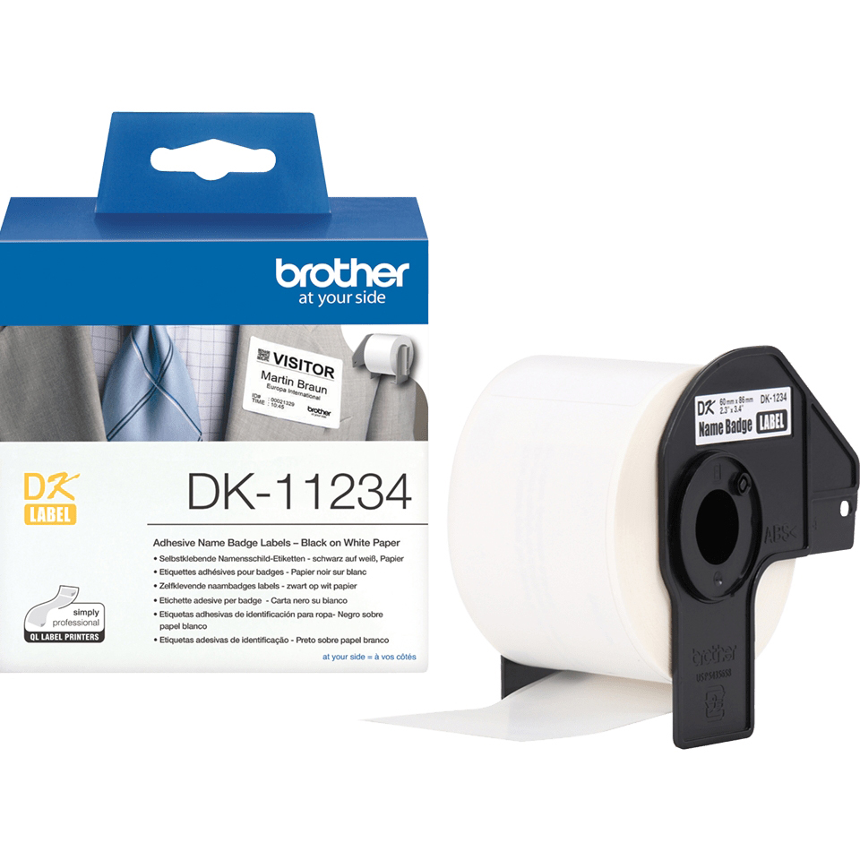 Original Brother DK-11234 Black On White 60mm x 86mm Adhesive Visitor Badge Label Tape - 260 Labels (DK11234)