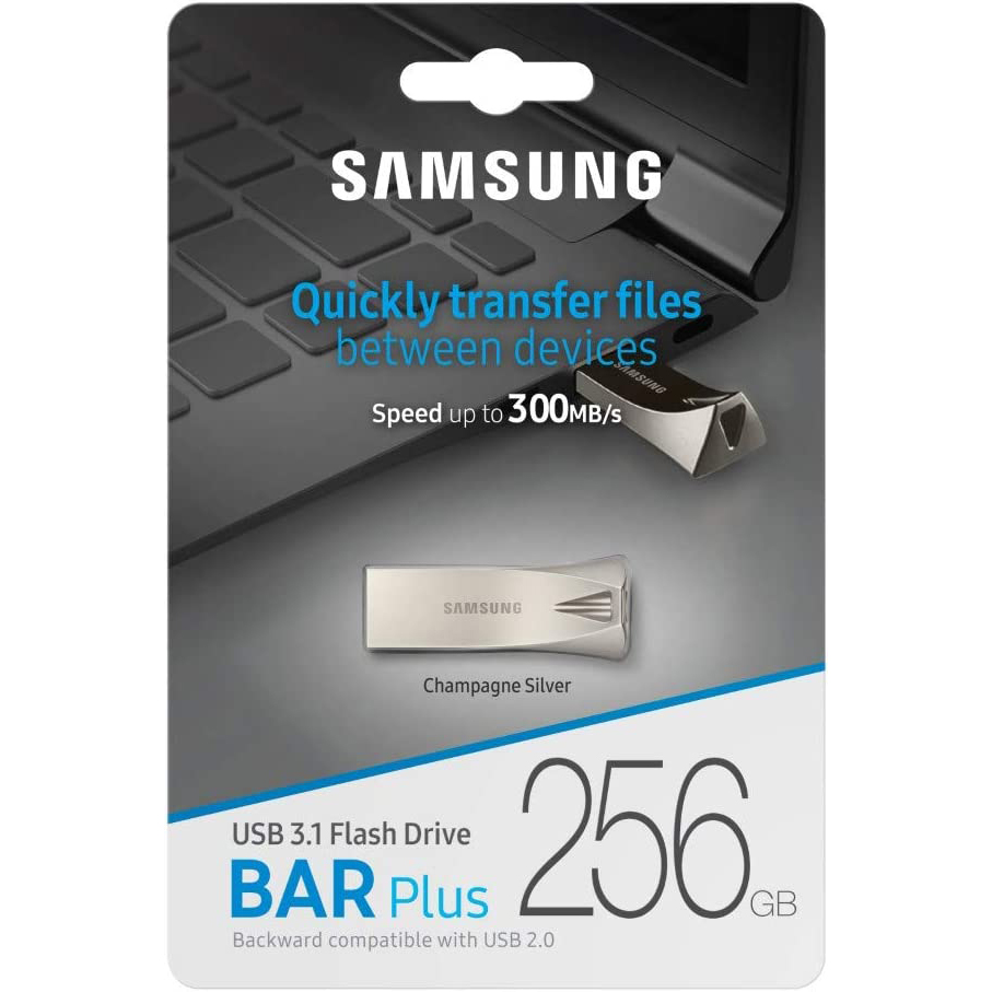 Original Samsung Bar Plus 256GB Silver USB 3.1 Flash Drive (MUF-256BE3/APC)
