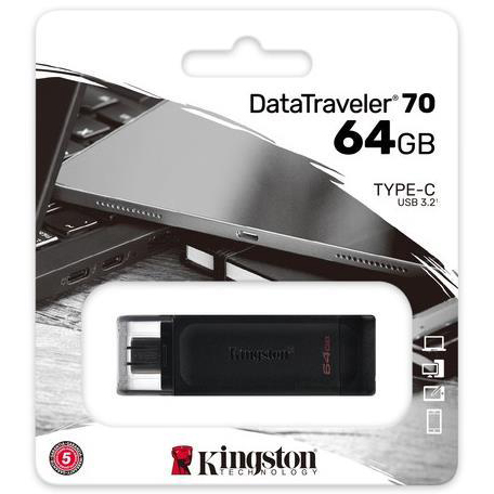 Original Kingston DataTraveler 70 64GB Black USB-C 3.2 Flash Drive (DT70/64GB)
