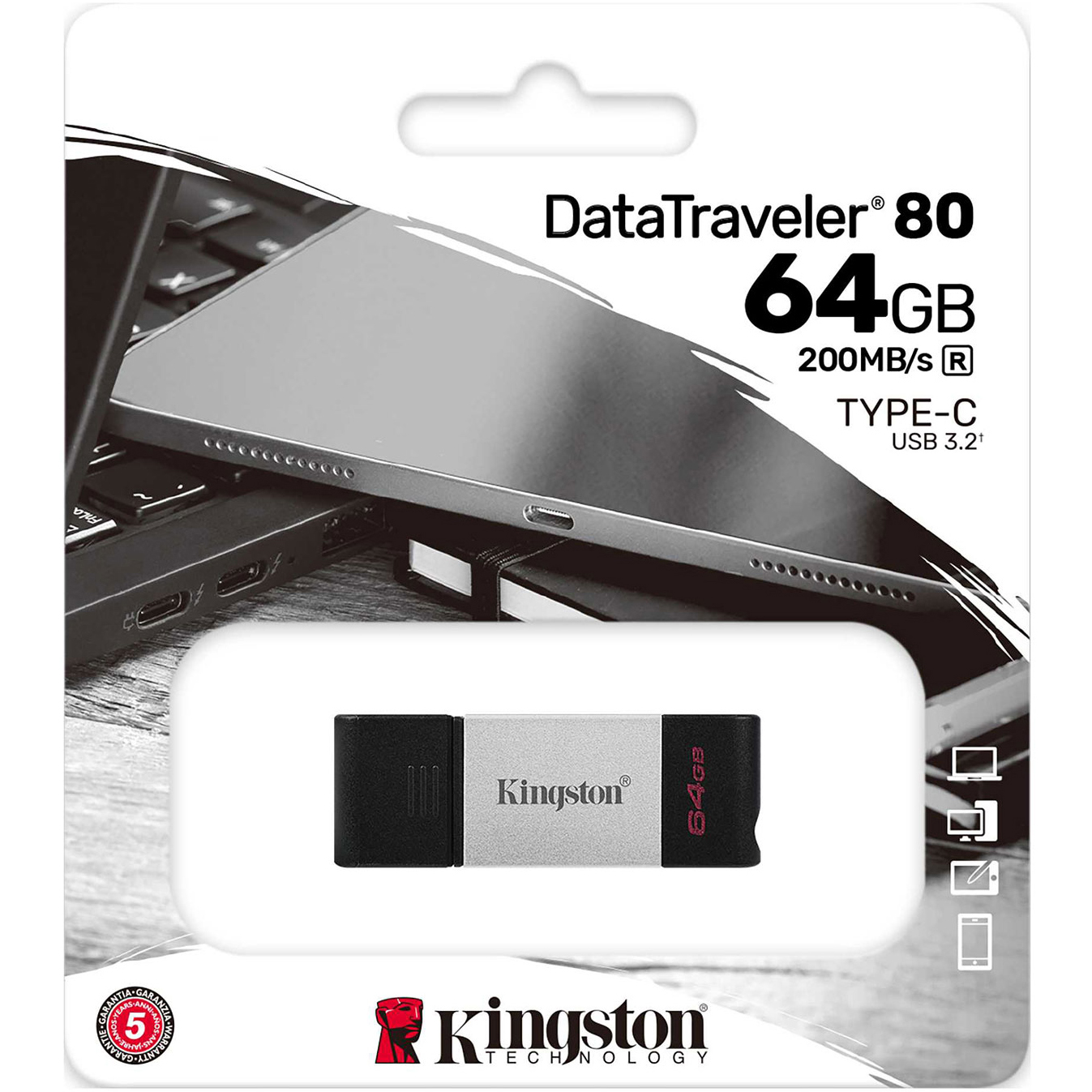 Original Kingston DataTraveler 80 64GB Silver USB Type-C 3.2 Flash Drive (DT80/64GB)