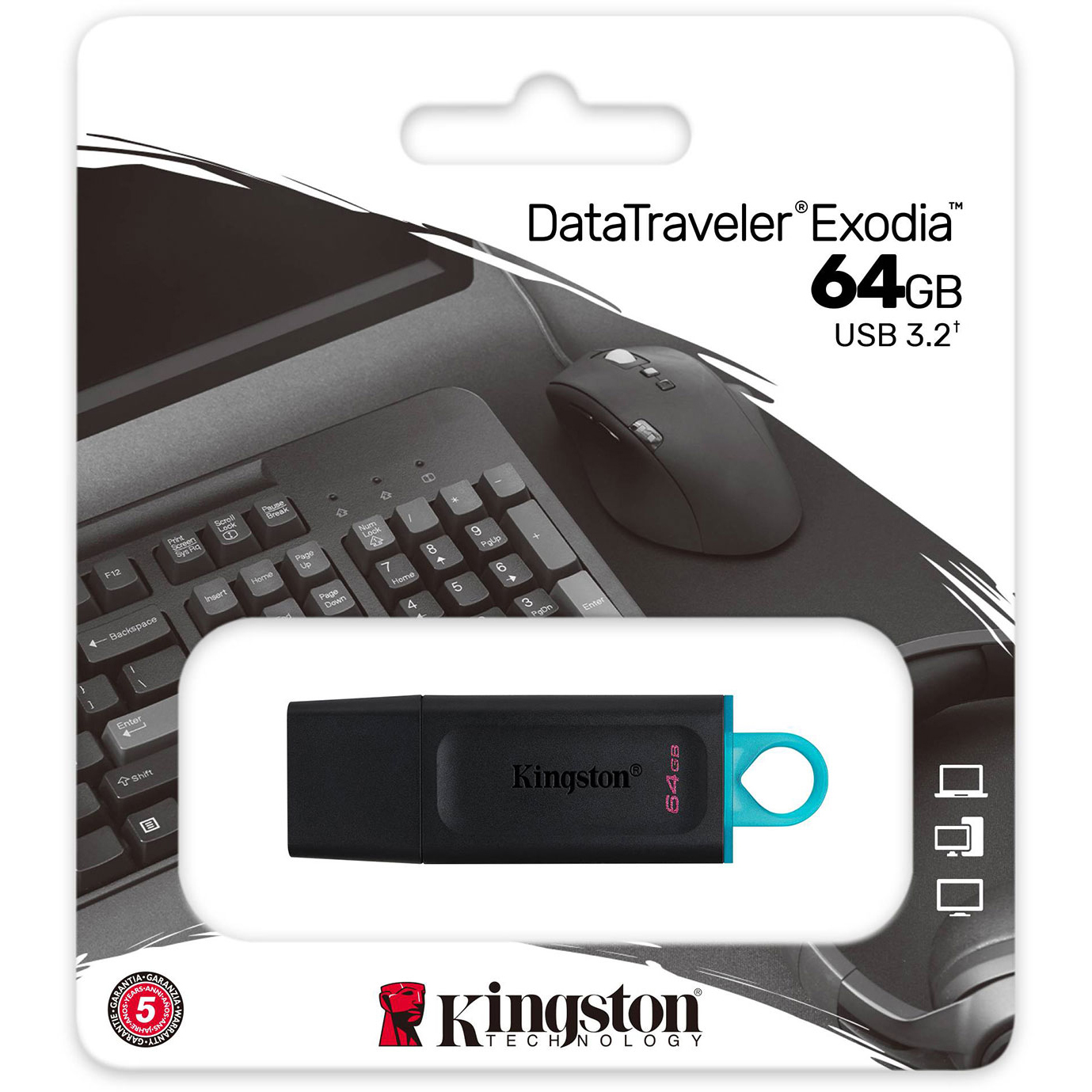 Original Kingston DataTraveler Exodia 64GB Black USB 3.2 Flash Drive (DTX/64GB)