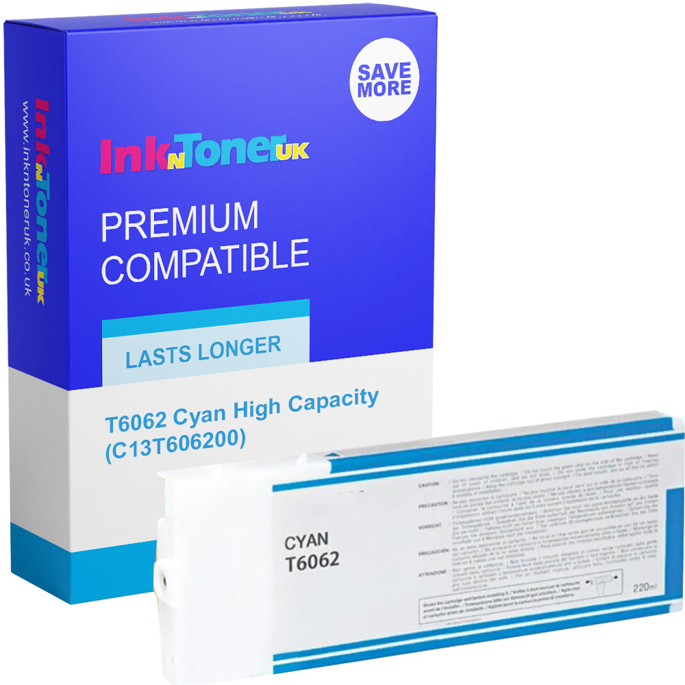 Premium Compatible Epson T6062 / T5652 Cyan High Capacity Ink Cartridge (C13T606200 / C13T565200)