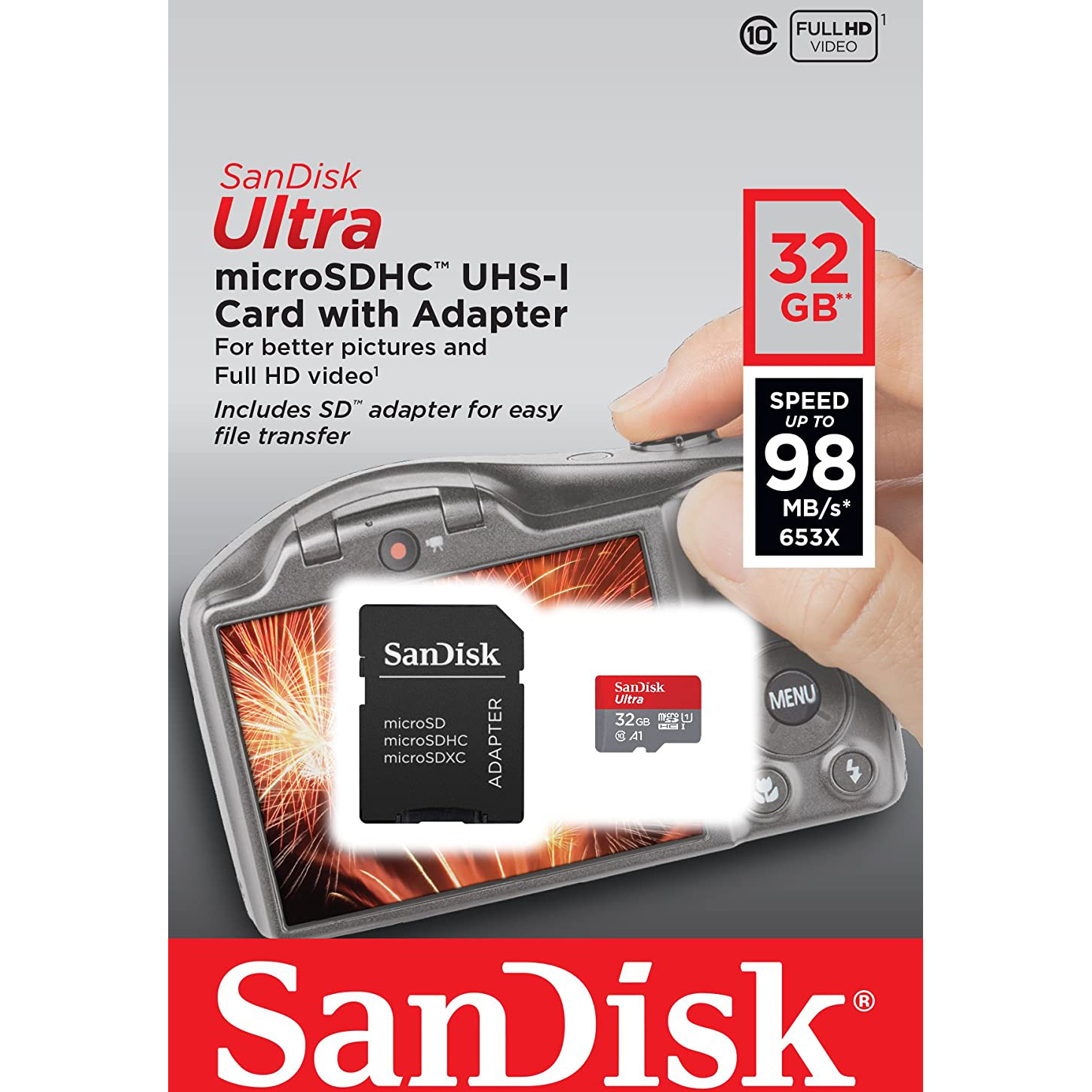 Original SanDisk Ultra Class 10 32GB microSDHC Memory Card + SD Adapter (SDSQUA4-032G-GN6IA)