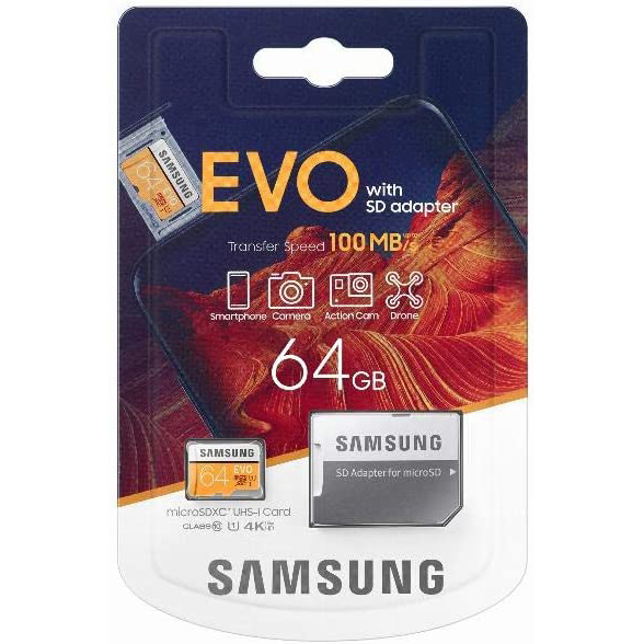 Original Samsung EVO 64GB Class 10 MicroSDXC Memory Card (MB-MP64HA/EU)