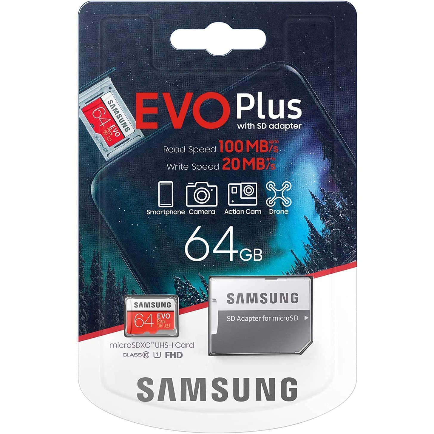 Original Samsung EVO Plus 64GB Class 10 MicroSDXC Memory Card with Adapter (MB-MC64HA/EU)