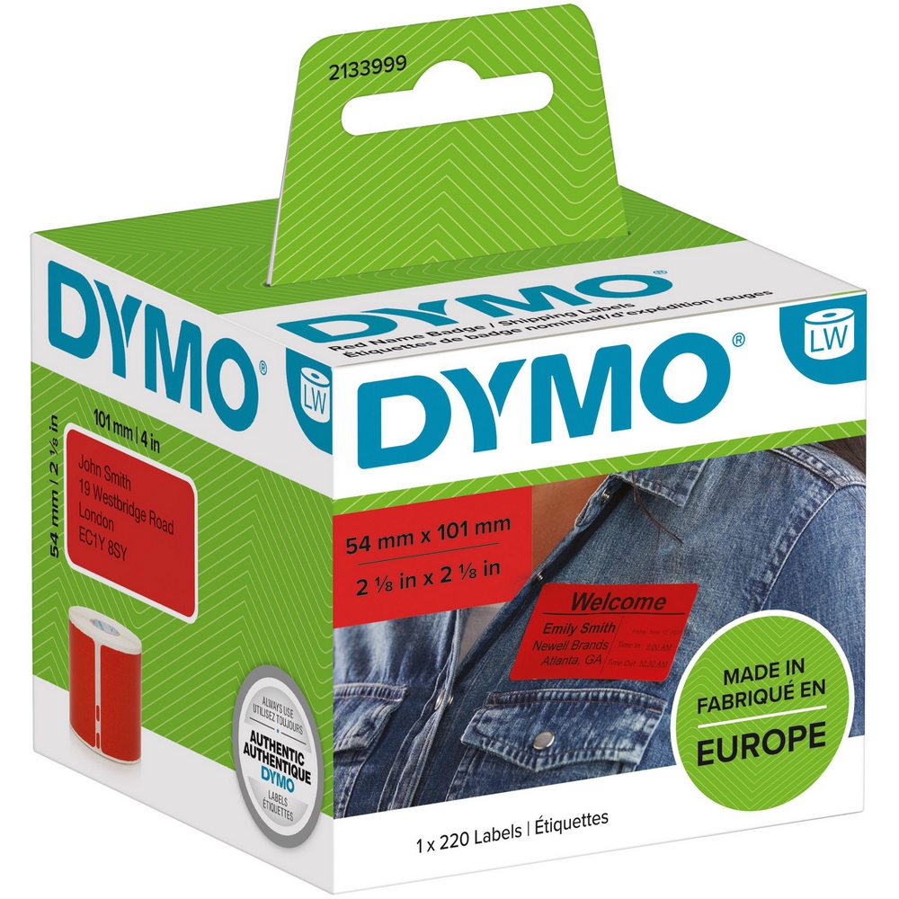 Original Dymo 2133399 Red 54 x 101mm Badge Label - 220 Labels (2133399)