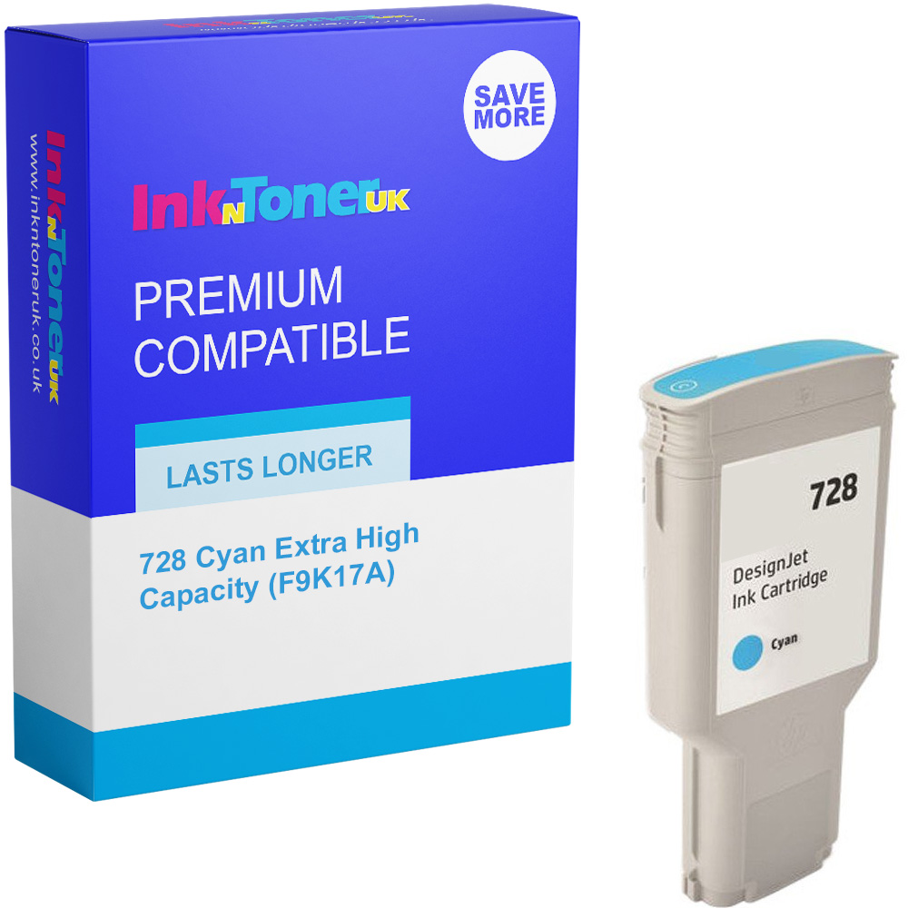 Premium Compatible HP 728 Cyan Extra High Capacity Ink Cartridge (F9K17A)