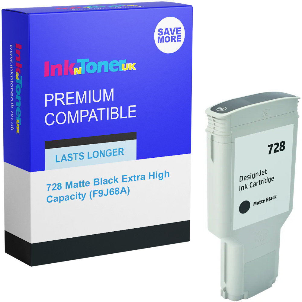 Premium Compatible HP 728 Matte Black Extra High Capacity Ink Cartridge (F9J68A)