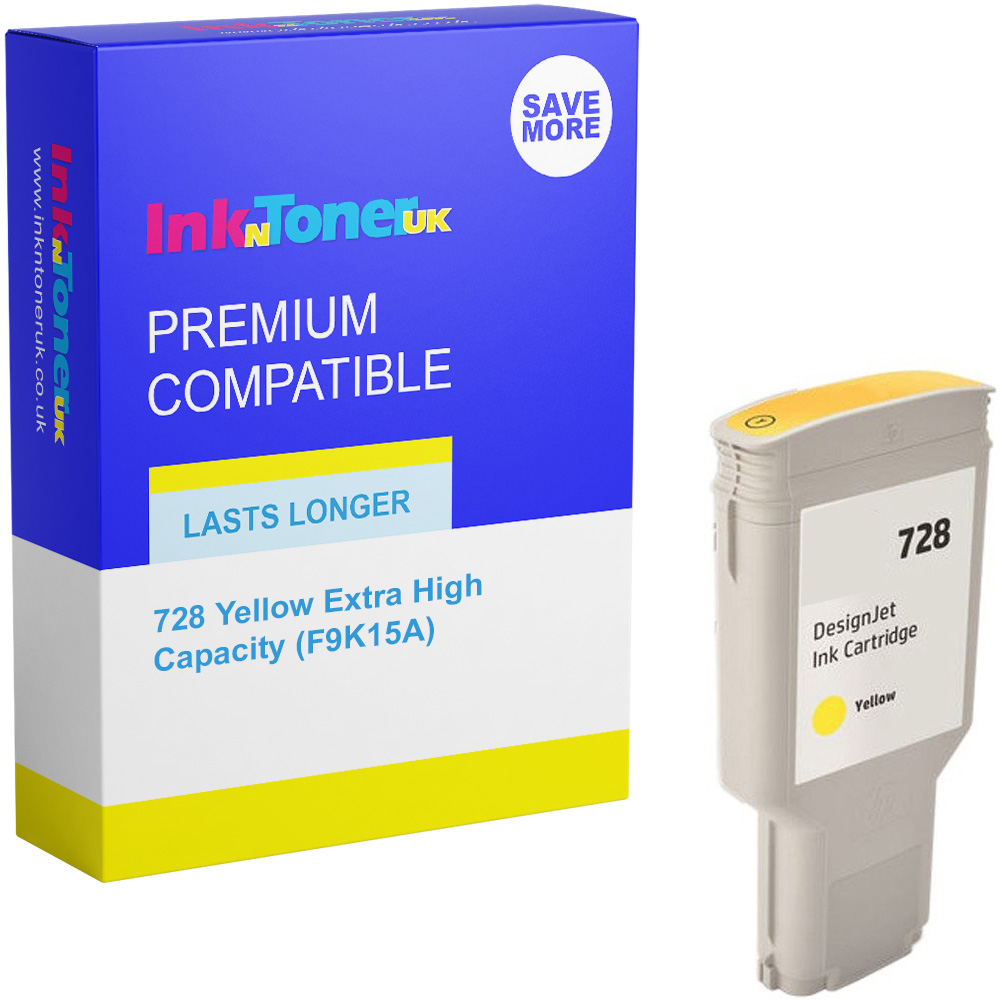 Premium Compatible HP 728 Yellow Extra High Capacity Ink Cartridge (F9K15A)
