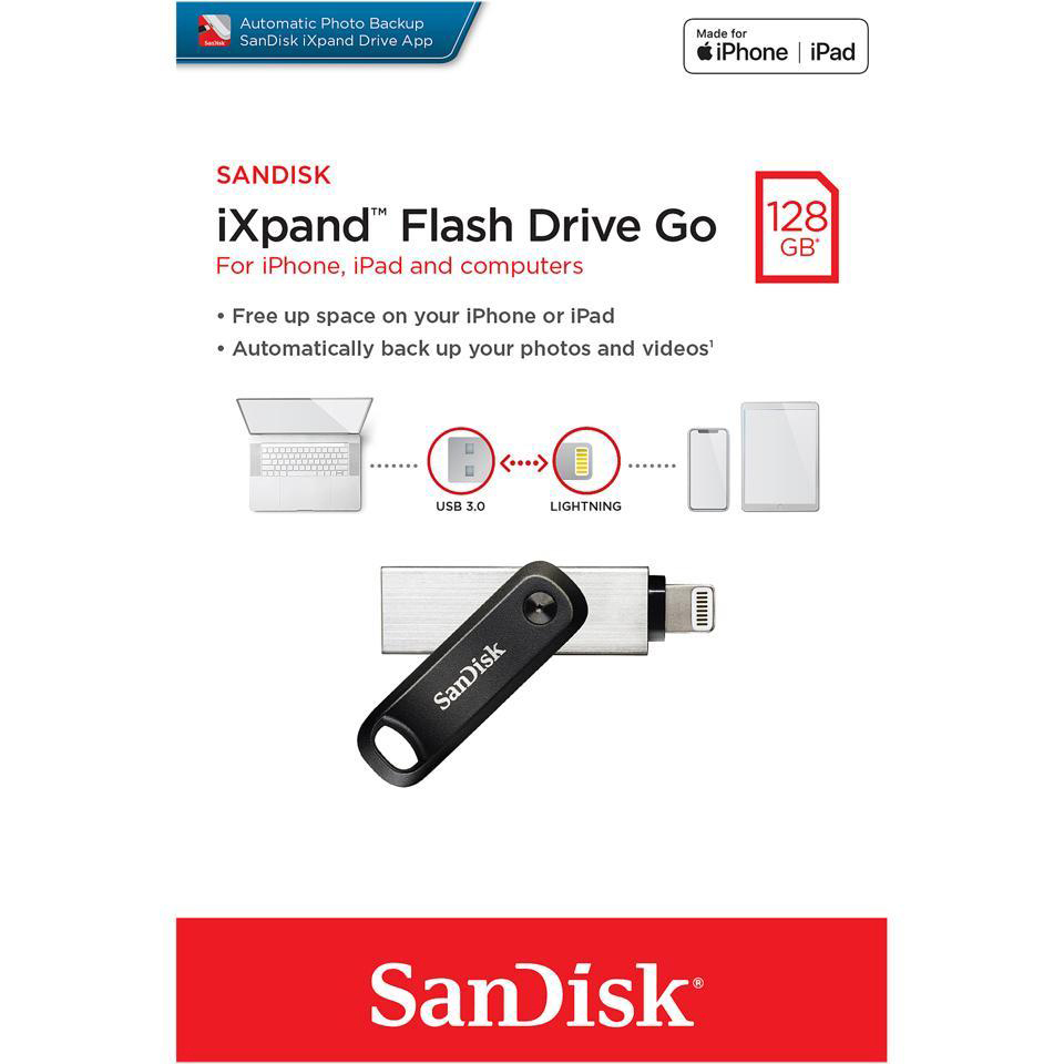 Original Sandisk 128Gb Ixpand Usb3.0 Lightning Flash Drive Dual Purpose Swivel With Keyring Hole (SDIX60N-128G-GN6NE)