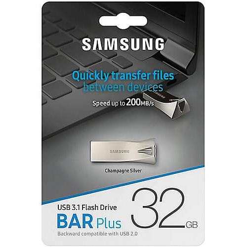 Original Samsung BAR Plus 32GB Champagne Silver USB 3.1 Flash Drive (MUF-32BE3/APC)