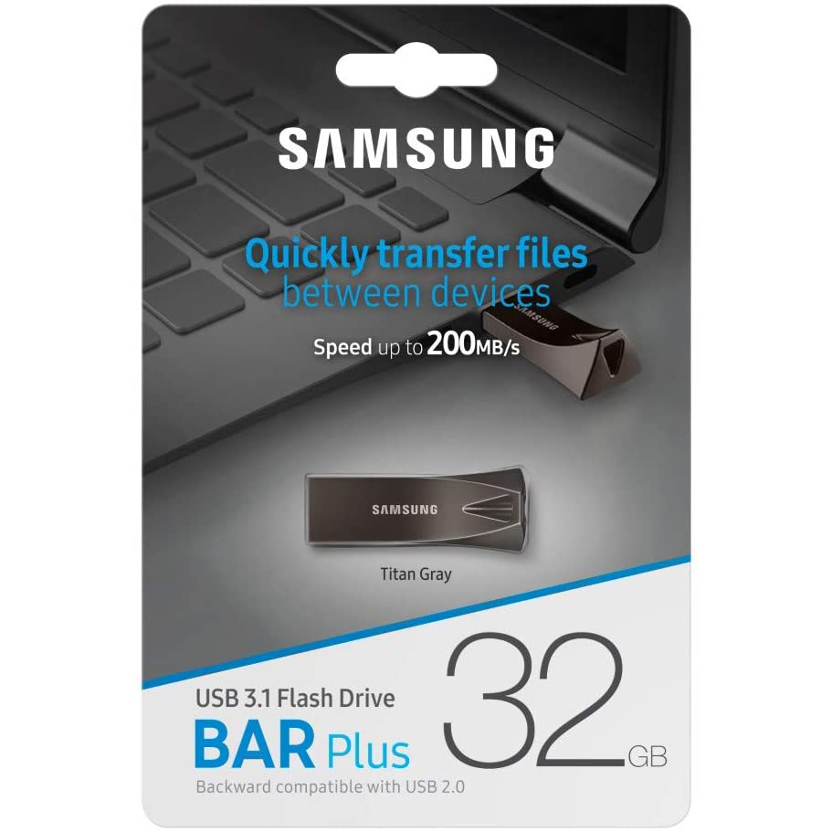 Original Samsung BAR Plus 32GB Grey USB 3.1 Flash Drive (MUF-32BE4/APC)
