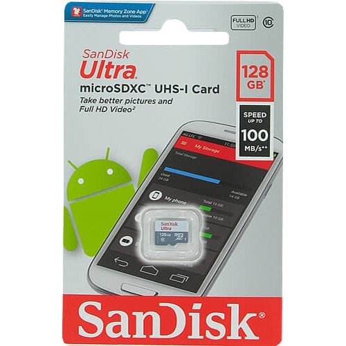 Original Sandisk Ultra 128Gb Class 10 100Mbs Microsdxc Memory Card And Adapter (SDSQUNR-128G-GN6MN)
