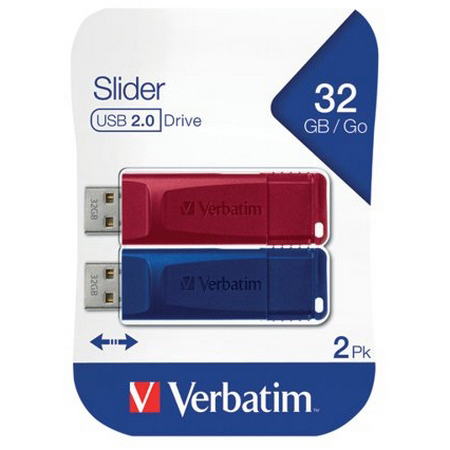 Original Verbatim Slider Usb 2.0 2 X 32Gb (Red / Blue) (49327)