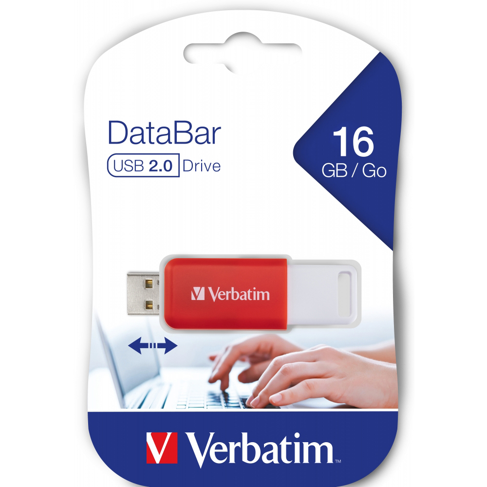Original Verbatim Databar Usb 2.0 Drive Red 16Gb (49453)