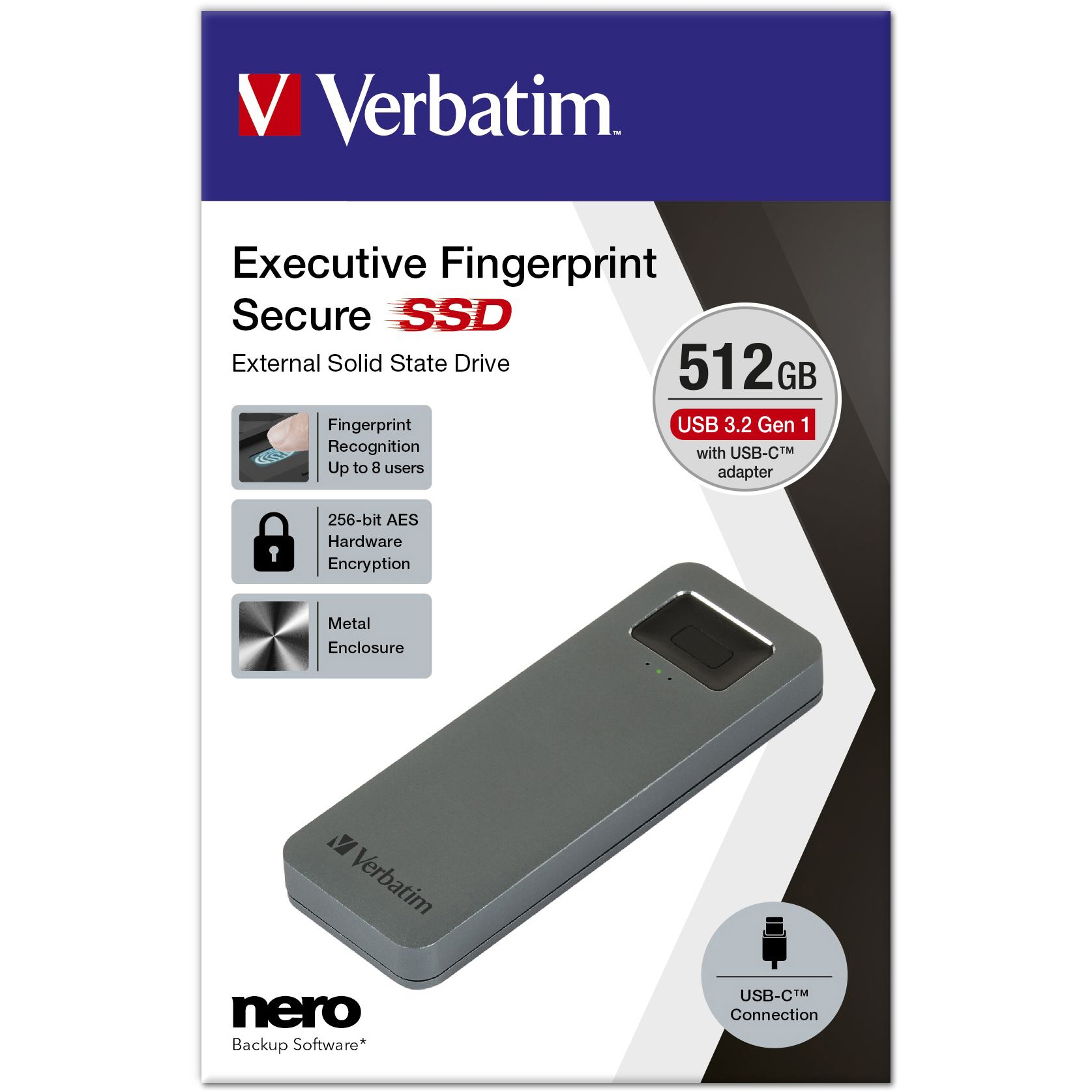 Original Verbatim Executive Fingerprint Secure Ssd Usb 3.2 Gen 512Gb (53656)