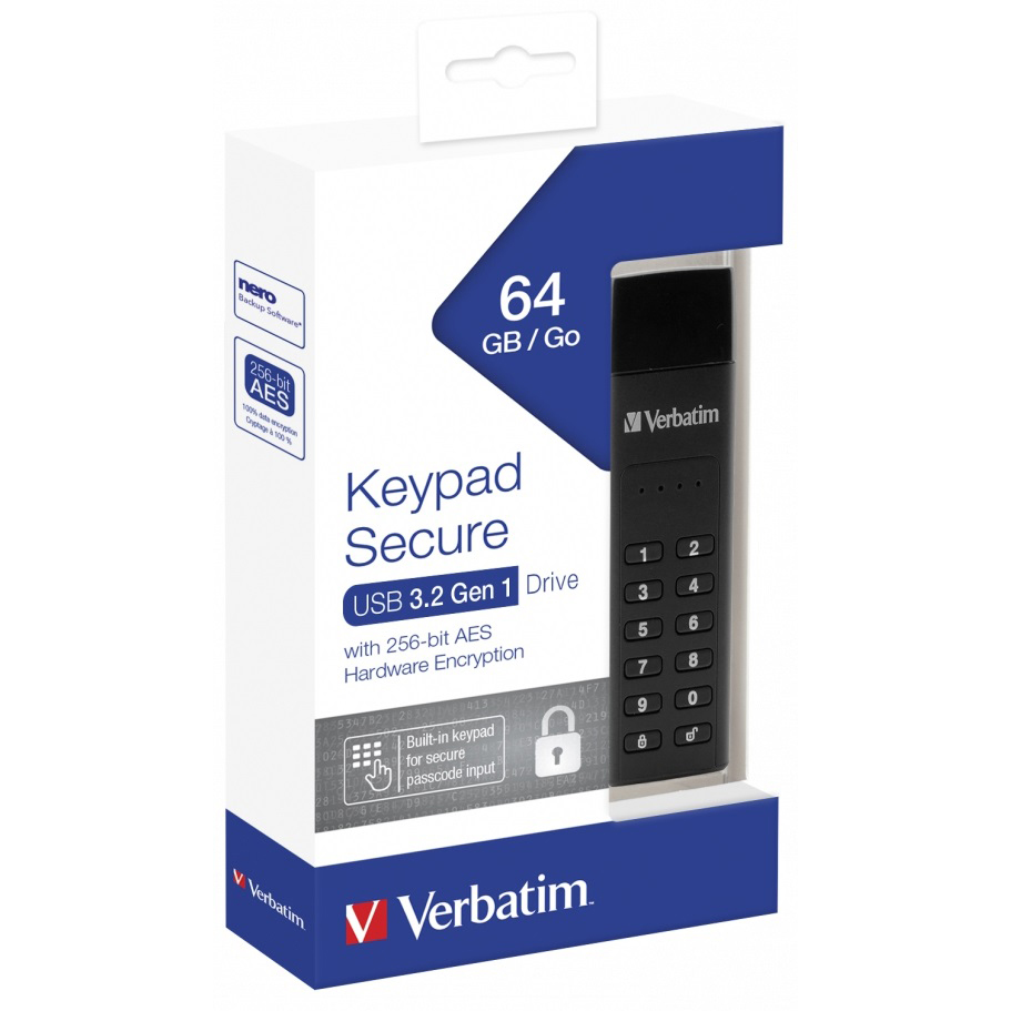 Original Verbatim Keypad Secure Usb 3.0 Drive 64Gb (49428)